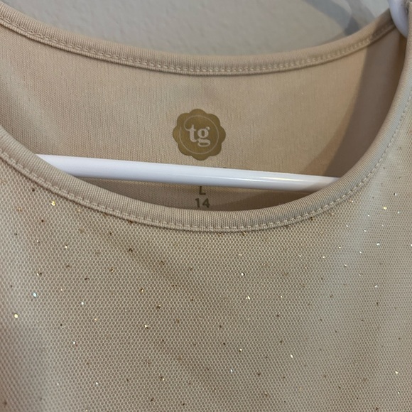 Charming Beige Kids Dress with Glittering Waistband - Picture 3 of 3